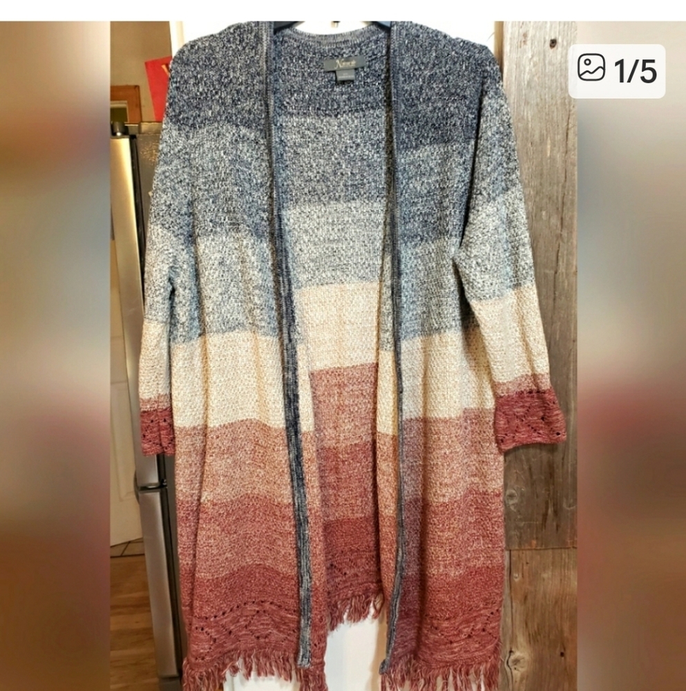 Natural Reflection Open Front Cardigan Colorblock Fringe XXL Cotton